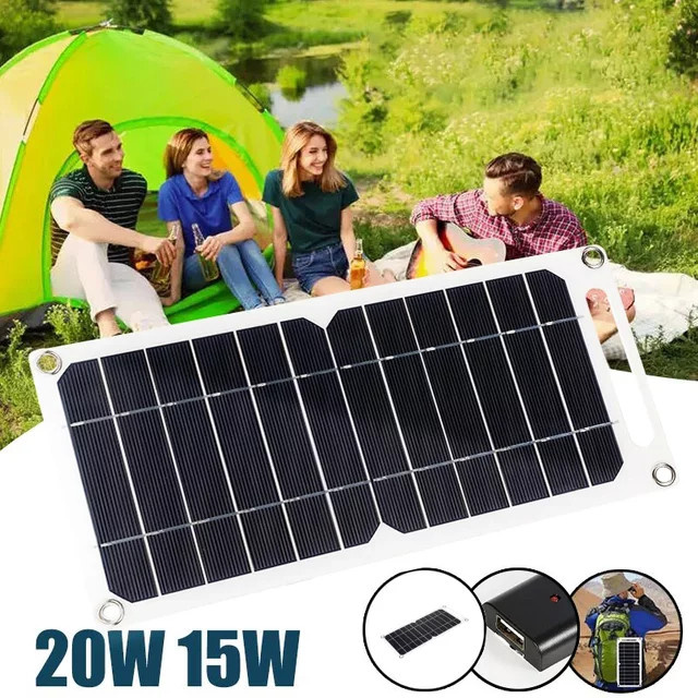 luxuglow Tragbares 20 W Outdoor-Camping-Solarpanel mit Spannungsregler, Schwarz, Breite: 30 cm, Tiefe: 14,5 cm - Bild 1