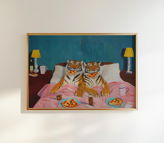 Retro Wandkunstdruck Tiger mit Pizza in Multicolor von SHENCHEN - Bild 1