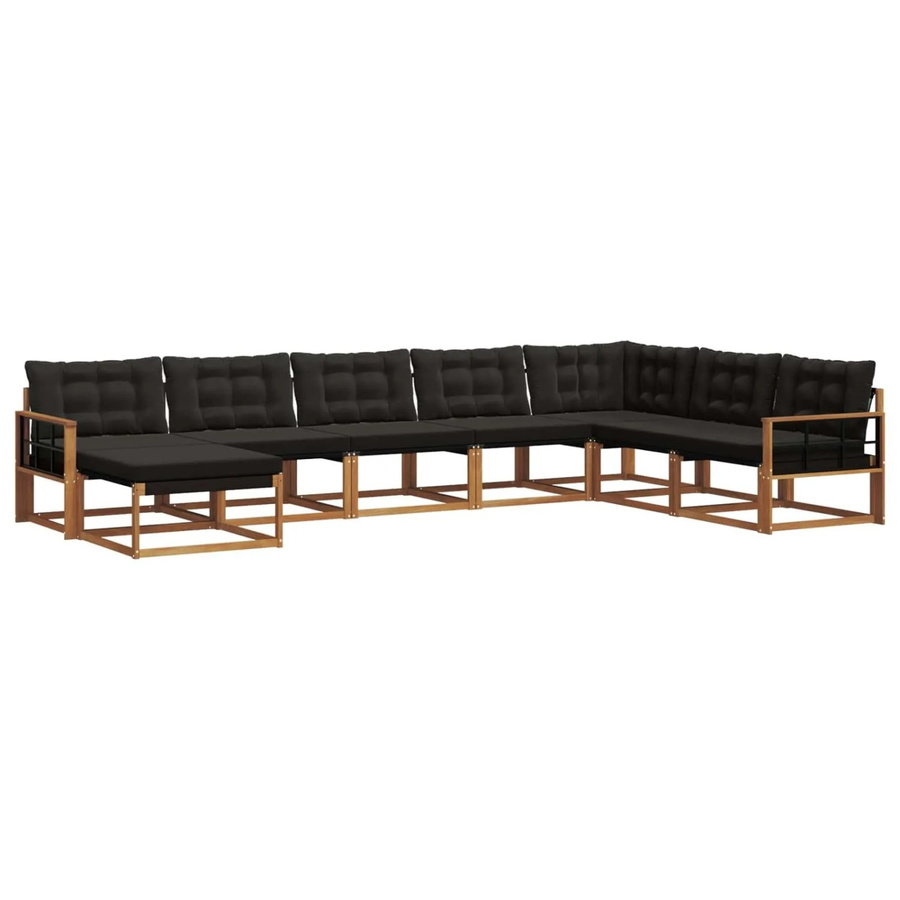 vidaXL Outdoor-Sofagarnitur in U-Form aus Akazienholz und Textilene mit Kissen, Schwarz und Natur - Bild 2