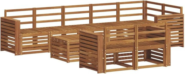 vidaXL Sofagarnitur 9-teilig aus Massivholz Akazie in Braun mit modernem Latten-Design und U-Form - Bild 1
