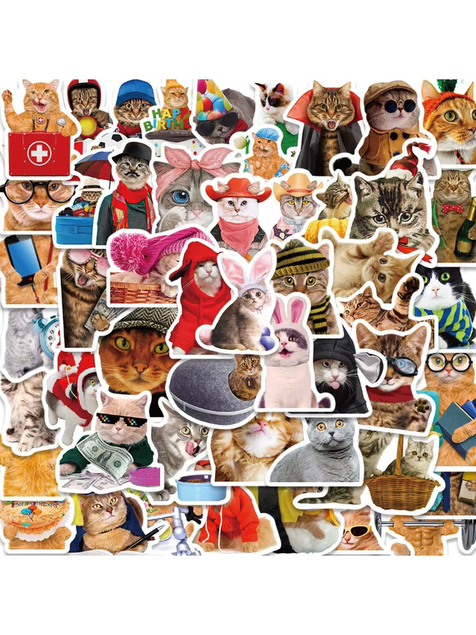 50 Stück Kawaii Cartoon Katze Aufkleber in Multicolour für Skateboard, Notebook und Gepäck von BulingBulingStickers Shop - Bild 4