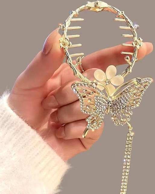 Haarspange Schmetterling, Orchidee, Perle, beige, Damen - Bild 1