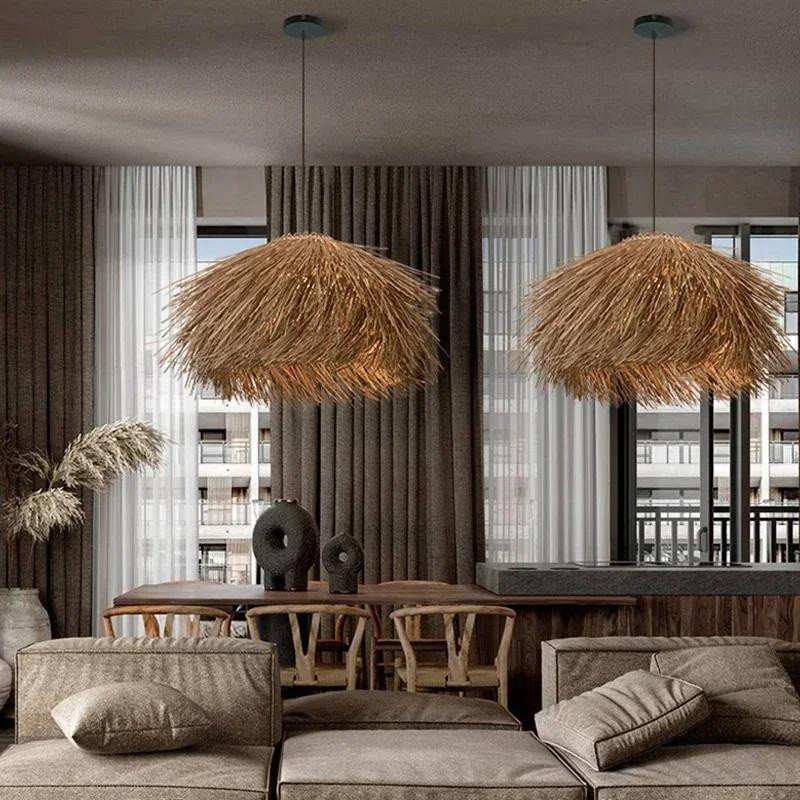 Yuda Lighting Handgewebte Rattan-Hängelampe in Braun mit Durchmesser: 40 cm - Bild 3