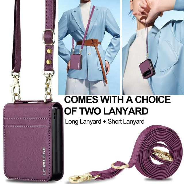 Lederbrieftasche mit langem Lanyard als Crossbody-Tasche und Kartenhülle für Samsung Galaxy Z Flip 3, 4, 5, 6 und 7 - Bild 1