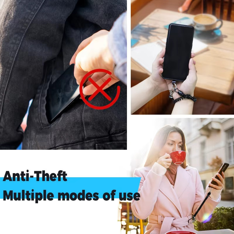 Anti-Diebstahl Telefon Tether Lanyard mit Karabiner in Schwarz für Outdoor-Aktivitäten wie Skifahren, Wandern und Radfahren - Bild 3