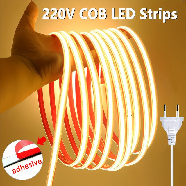 Mikenoon COB LED-Streifen 220V Selbstklebend Warmweiß Flexibles LED-Lichtband für Küche und Bar - Bild 1