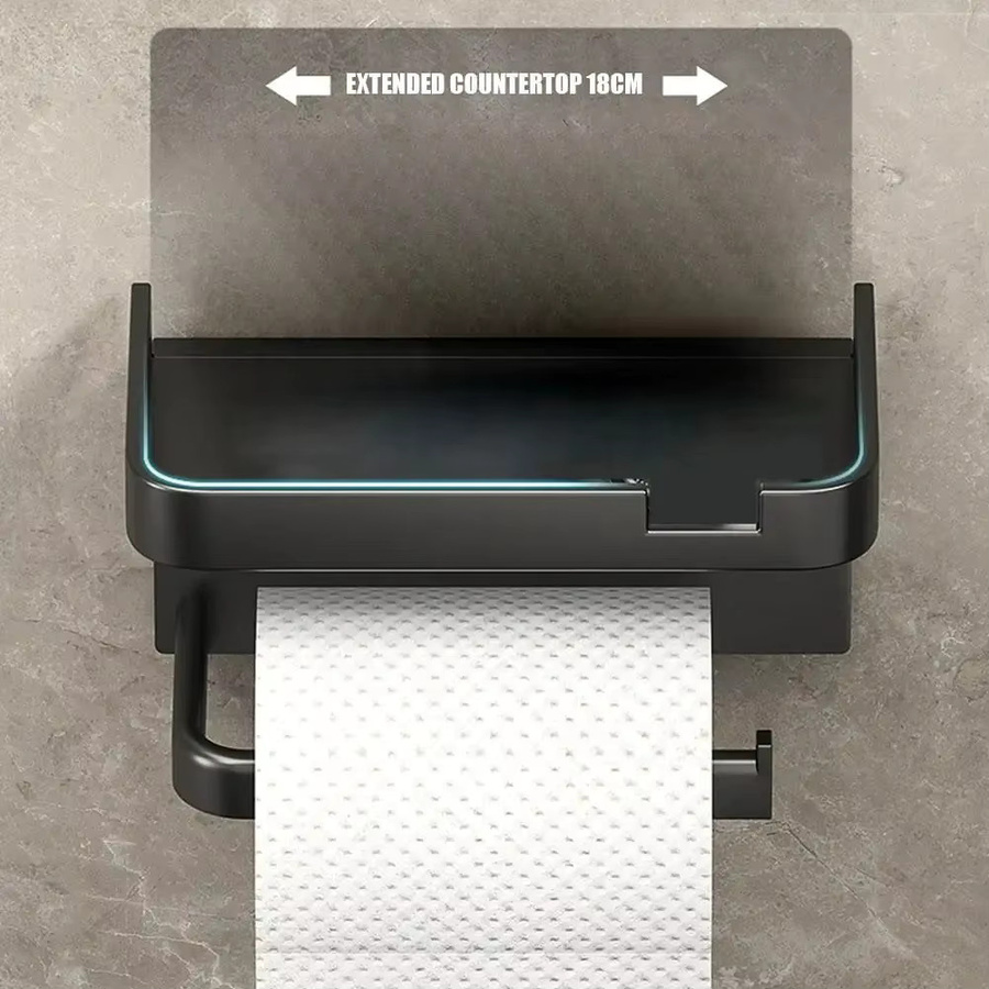 YANKE Toilettenpapierhalter aus Kunststoff für die Wandmontage, Schwarz, Breite: 18,0 cm, Tiefe: 8,0 cm - Bild 3