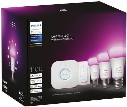 Philips Hue White & Color Ambience LED-Starterset mit 3 E27 A60 Leuchtmitteln, Bridge und Dimmer - Bild 3