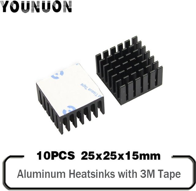 10er Set Aluminium Kühlkörper von YOUNUON für High Power LED und IC Chips, B/T/H: 2,5 x 2,5 x 1,5 cm, Silber und Schwarz - Bild 1