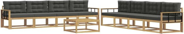 vidaXL Outdoor-Sofagarnitur aus Akazienholz in L-Form, 9-teiliges Set in Weiß, Anthrazit und Braun mit Polsterkissen, B/T/H: 79 x 79 x 37 cm - Bild 1
