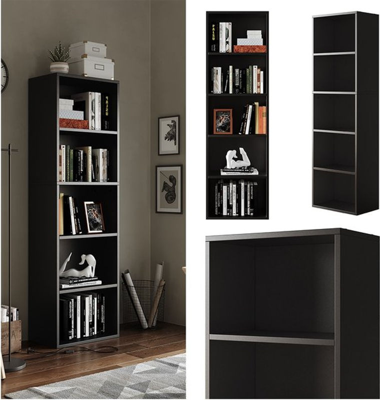 Vicco Bücherregal Bob Schwarz mit 5 Fächern, B/T/H: 40 x 63,9 x 132 cm - Bild 2