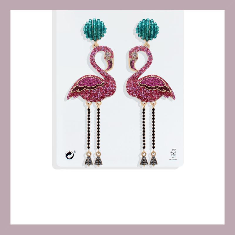 Wucifang Jewelry Ohrringe, Kristall, Flamingo, Damen, 9cm - Bild 2