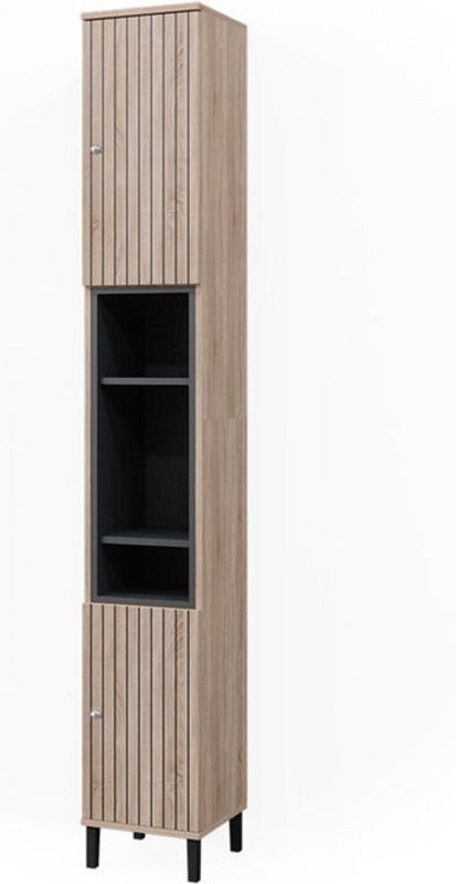 Vicco Hochschrank Aquis Badezimmer in Anthrazit und Schwarz mit Türen und offenen Fächern, B: 30 cm, H: 190 cm - Bild 2