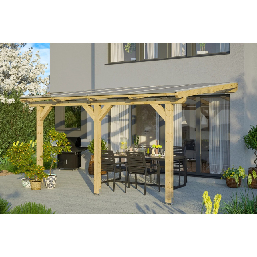 Skan Holz Terrassenüberdachung Bormio aus Leimholz in Natur Beige, Breite: 434 cm, Tiefe: 300 cm - Bild 2