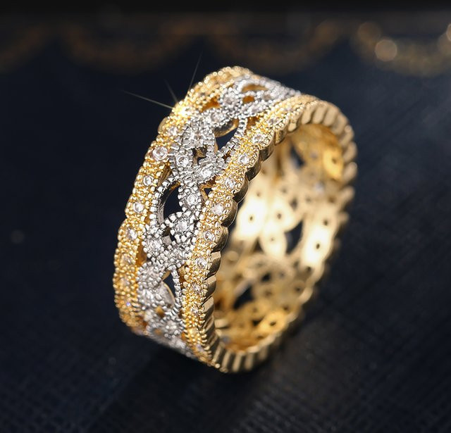Huitan Ring, Zweifarbig, Blatt-Design, Zirkonia, Damen - Bild 1