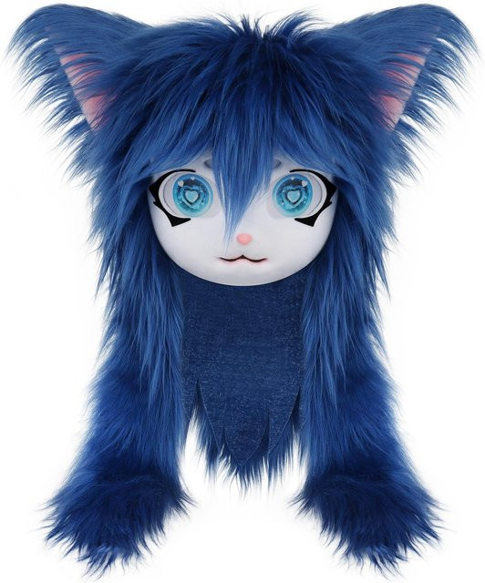 YIRAN Tierkopf Katzen Fursuit Cut Maske, Blau, 40cm - Bild 1