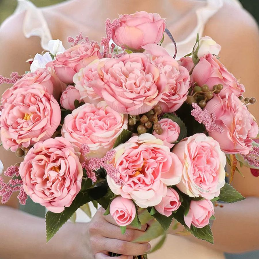 TTCY Künstliche Pfingstrosen aus Seide in Milky White für Hochzeit und Dekoration - Bild 1