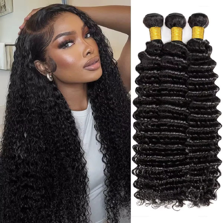 FIUMER Deep Wave Echthaar-Bündel, Virgin Remy Haar, Naturfarbe, Damen - Bild 3