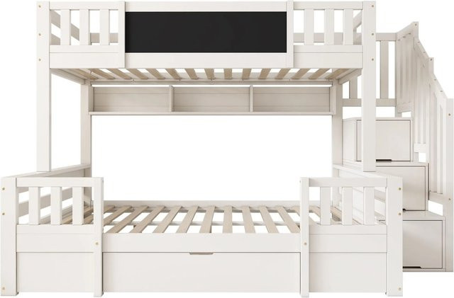 Merax Etagenbett für Kinder mit Treppe und Stauraum in Weiß, B/T/H: 230 x 140 x 150 cm und 230 x 90 x 150 cm - Bild 1