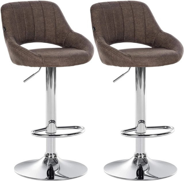 2er Set DELUKE SEGAD Barhocker aus Stoff in Braun mit silbernem Gestell, B/T/H: 47 x 48 x 85 cm - Bild 1