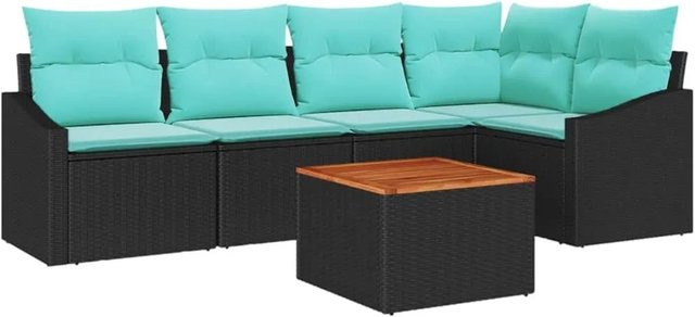 vidaXL Gartensofa-Set 6-teilig in Schwarz aus Poly-Rattan mit Kissen und Gartentisch - Bild 1