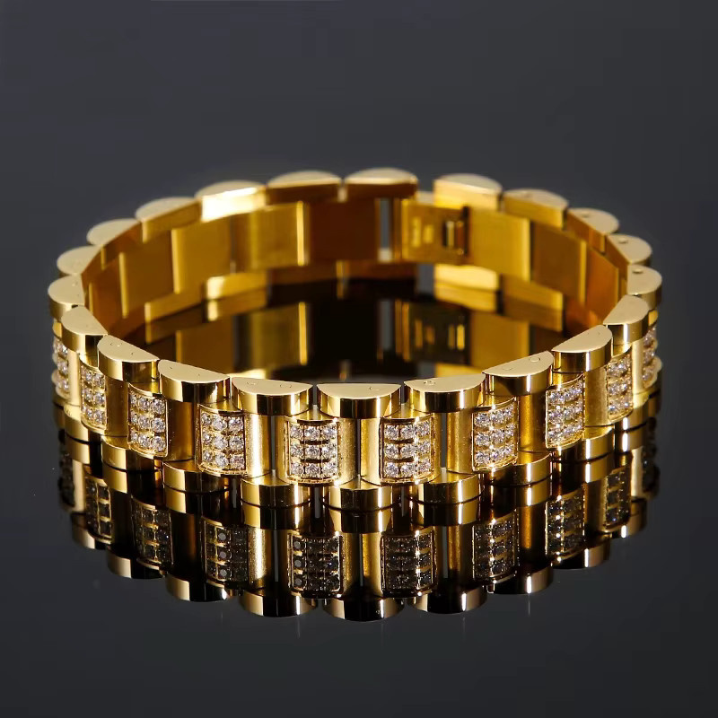 Qiaonitu Armband, Edelstahl, Gold, Zirkonia, Punk, Unisex, 14 mm - Bild 2