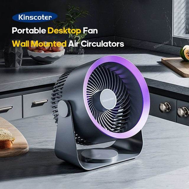 Kinscoter Multifunktionaler elektrischer Ventilator, Grau, Kabellos mit 4000 mAh Akku, Tragbarer USB-Ventilator für Desktop, Wand oder Decke - Bild 1