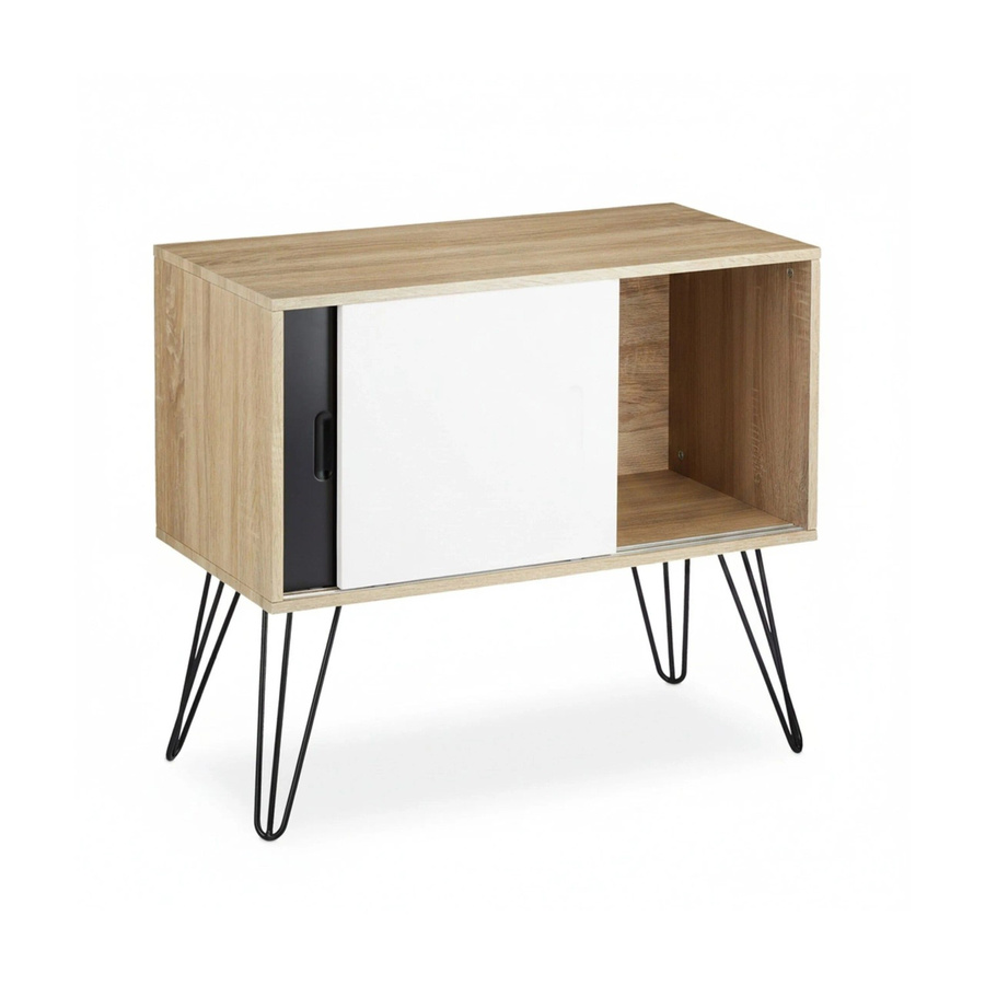 Relaxdays Sideboard im Retro-Design aus Holzfurnier und MDF, Farben: Schwarz, Weiß und Natur, B/T/H: 80 x 40 x 70 cm - Bild 2