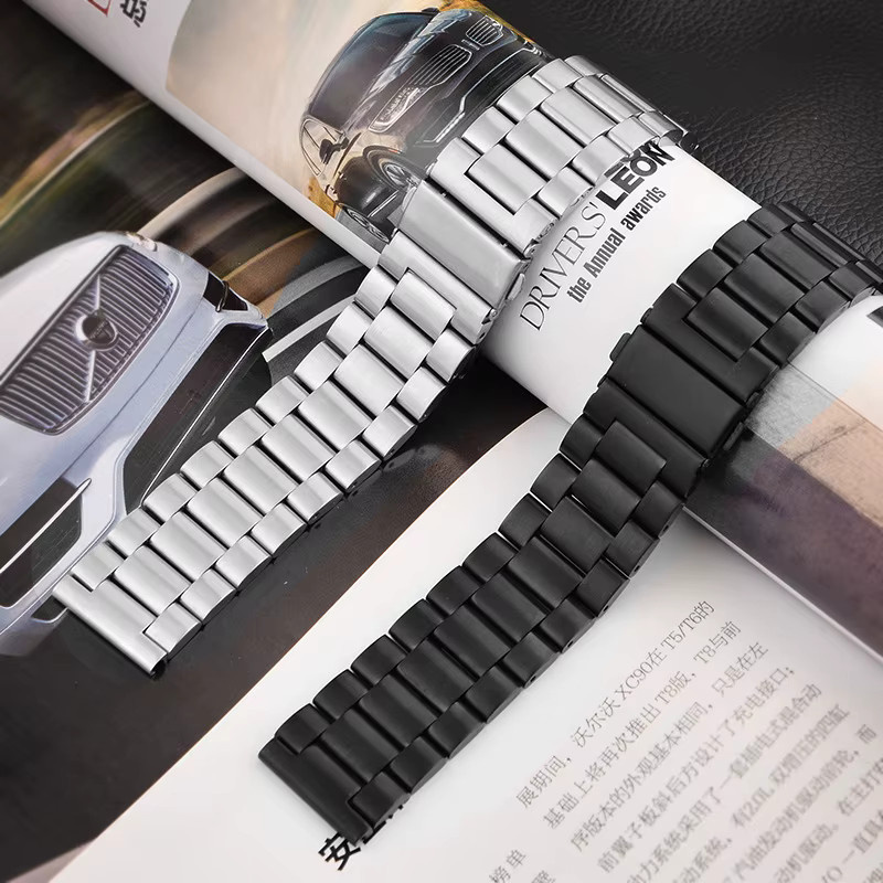 VNWCT Uhrenarmband Edelstahl, Schwarz, Weiß, Unisex - Bild 2