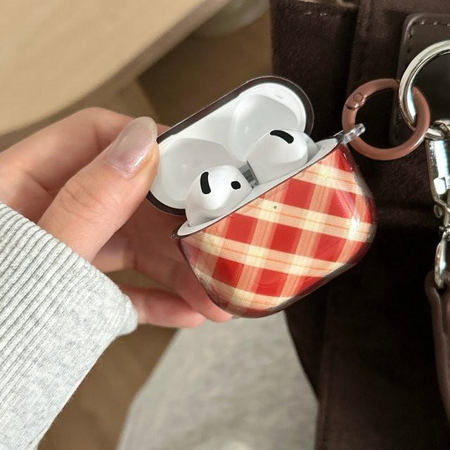 Transparente Schutzhülle im Retro Argyle Rautendesign für Apple AirPods Pro (1, 2, 3, 4) in Rot - Bild 1