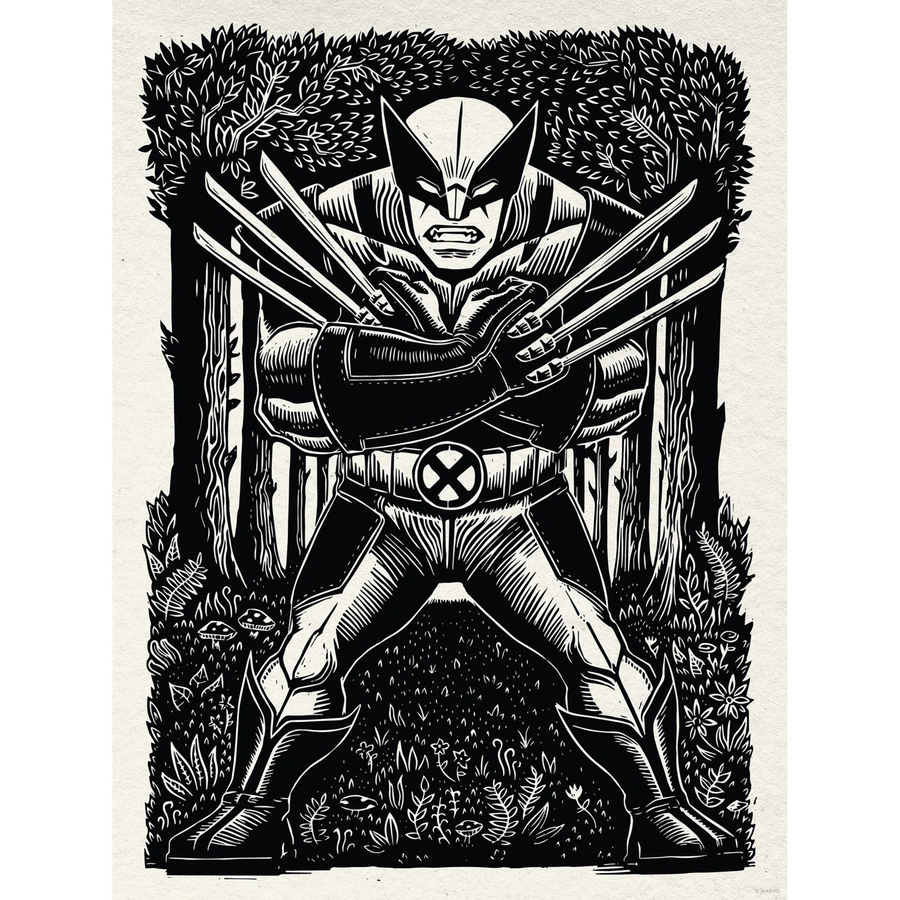 Komar Wandbild Marvel Wolverine Lino-Cut Paper Poster Schwarz-Weiß, Breite: 30 cm, Höhe: 40 cm - Bild 2