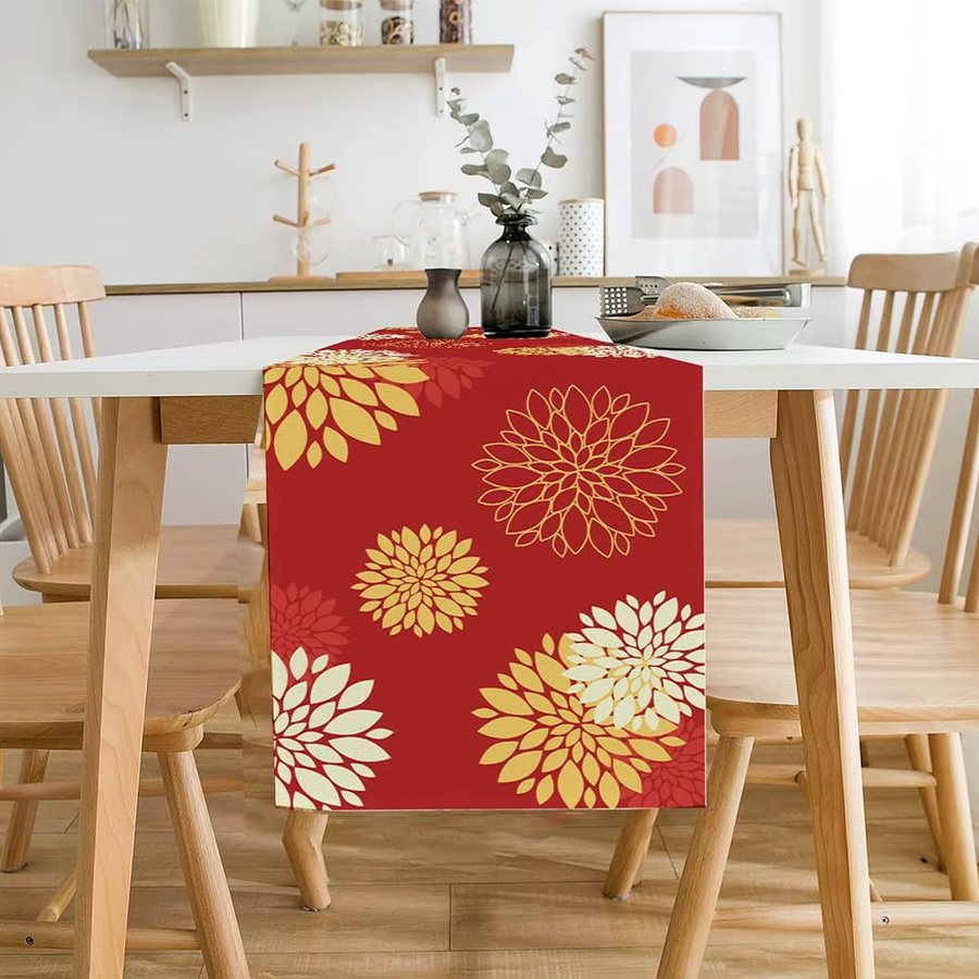 VIKAMA Tischdecke mit Blumenmuster in Rot und Gelb, wasserabweisend und ölbeständig, rechteckig - Bild 3