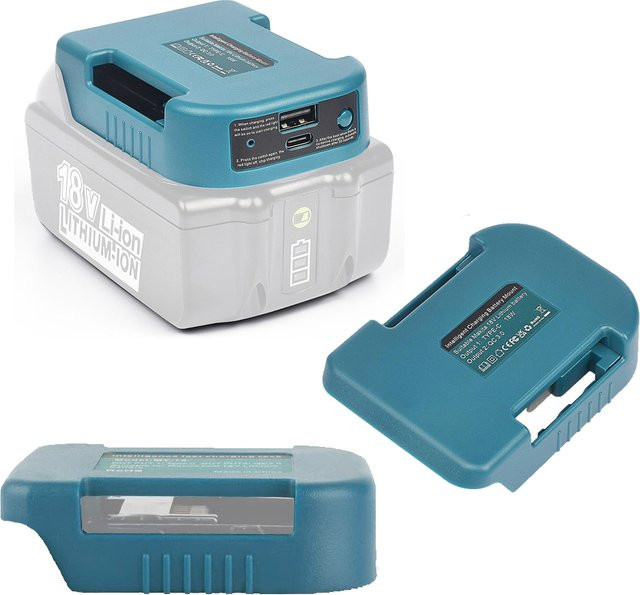Makita 18V Lithium-Akku Schnellladegerät Adapter mit 5V USB und 18W Typ-C Anschluss in Blau - Bild 1