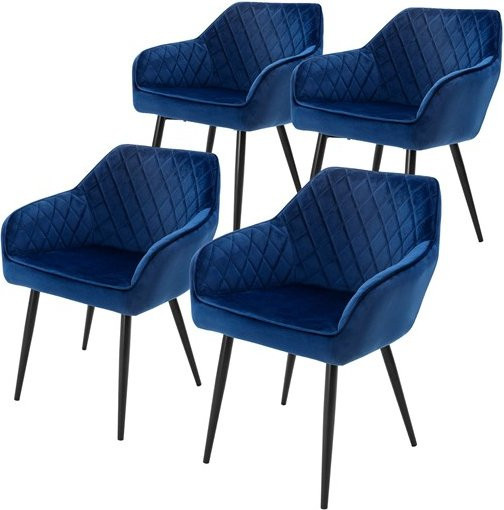 ML-Design 4er Set Esszimmerstühle mit Rauten-Steppung und Armlehnen in Dunkelblau aus Samtbezug - Bild 1