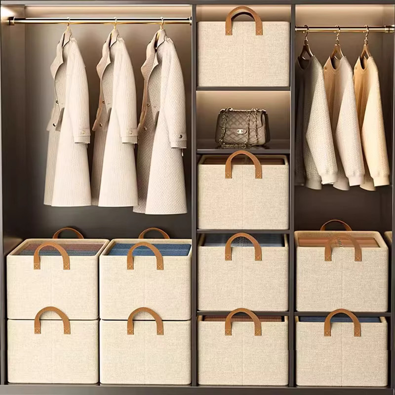 Faltbare Kleideraufbewahrungsbox aus Oxford-Gewebe mit Stahlrahmen in Beige - Bild 2