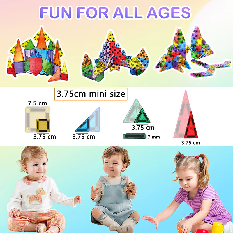 Brozebra Magnetische Mini Fliesen Reise Spielzeug Set für Kinder, Buntes STEM Pädagogisches Lernspielzeug aus Metall und Kunststoff, Breite: 3,75 cm, Tiefe: 3,75 cm, Höhe: 3,75 cm - Bild 6