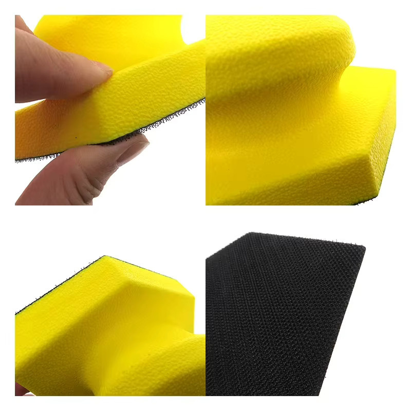 Manueller Handgummi-Schleifblock aus PU-Schaum in Gelb, Schleifscheibenhalter zum Polieren von Holzmöbeln, B/H: 150 x 90 mm - Bild 3