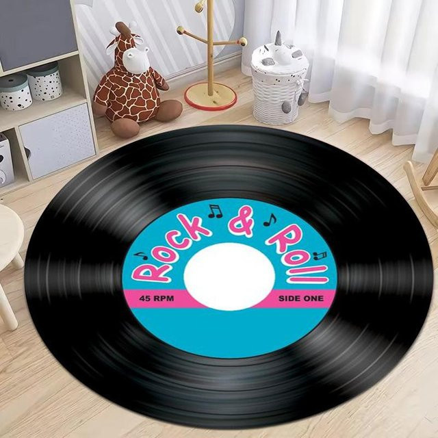 BestDream001 Retro Schallplatte Runder Teppich mit CD-Muster in Multicolour, Durchmesser: 150 cm - Bild 1