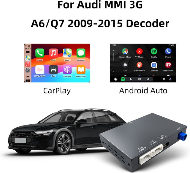 Ezonetronics OEM Bildschirm-Upgrade Decoderbox für Audi A6 und Q7 (2009–2015) mit CarPlay und Android Auto, Farbe: Schwarz - Bild 1
