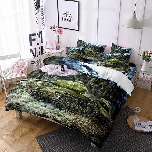 Panzer Königin Bettwäsche Set Camouflage Militärdesign aus Polyester, Farbe Grün, B/H: 135 x 200 cm - Bild 1