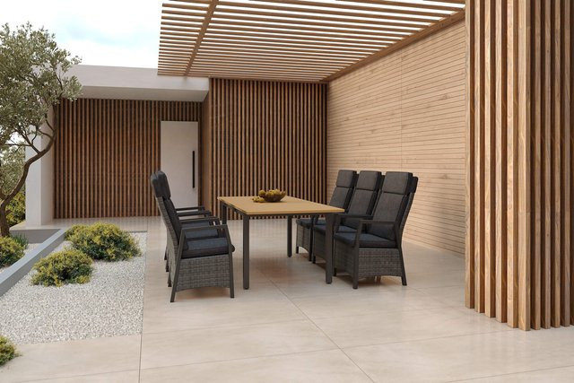Hartman Nova Garten-Essgruppe aus Aluminium, Polyrattan und Teakholz in Anthrazit und Grau mit 6 Sesseln und ausziehbarer Tafel, Tisch B: 90 cm, T: 150 cm bis 210 cm, H: 75 cm - Bild 1