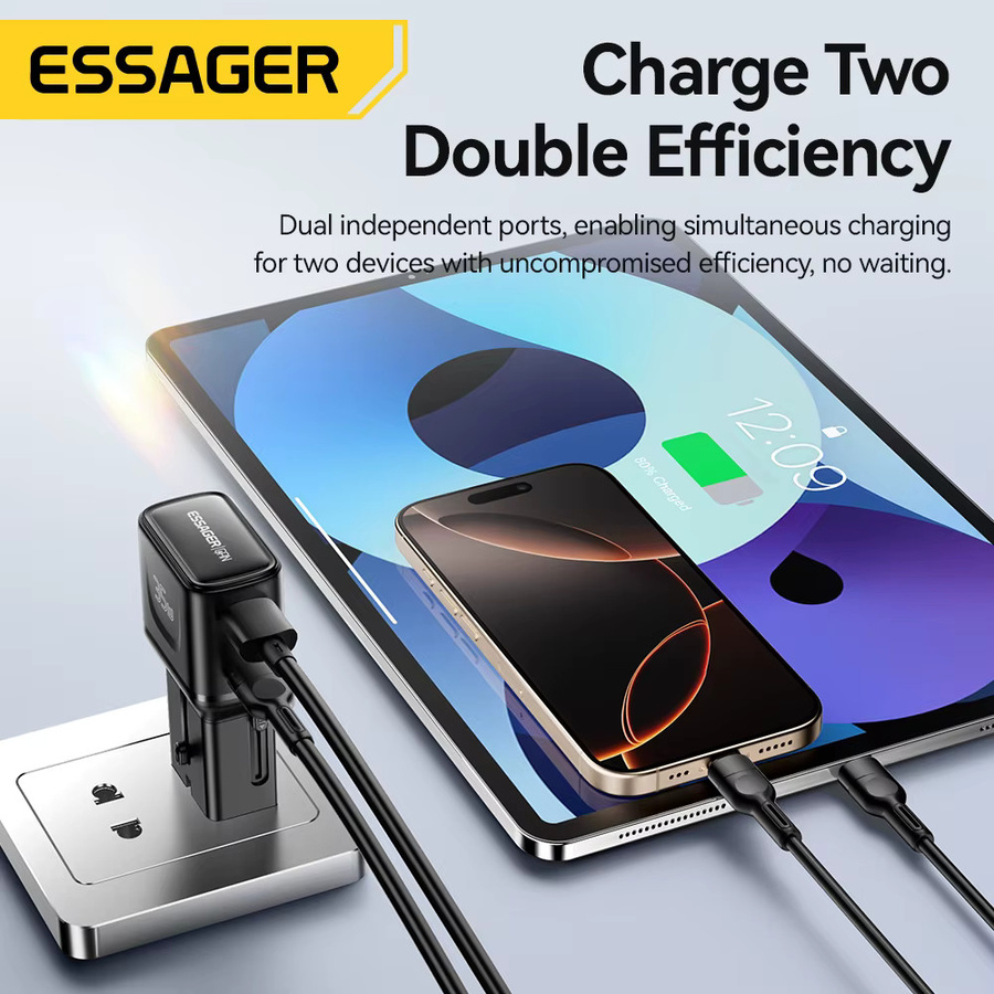 ESSAGER 35W GaN Ladegerät Dual Port Global Travel Adapter in Schwarz mit Multi-Protokoll-Schnellladung für Laptop und Smartphone - Bild 4