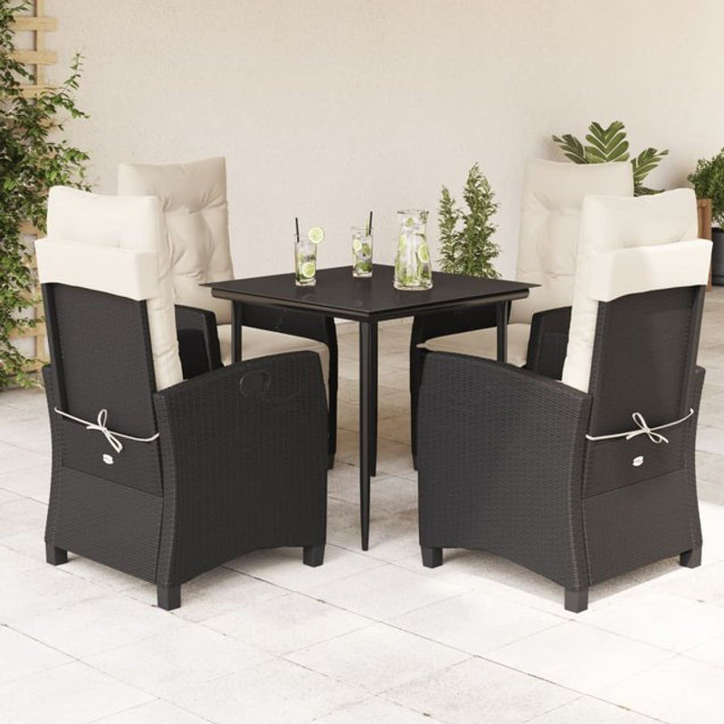 Vidaxl Gartenmöbel-Set aus Polyrattan mit 5 Plätzen und Kissen, Schwarz - Bild 1