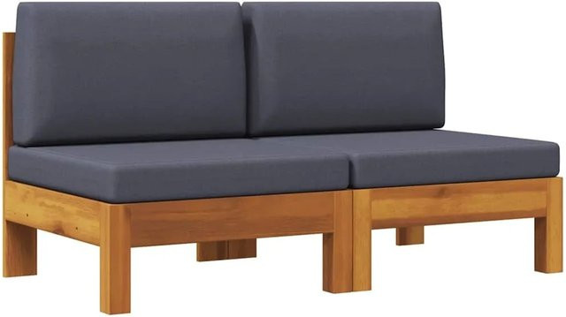 Set aus 2 vidaXL Mittelsofas aus Akazienholz mit grauen Kissen aus Polyester - Bild 1