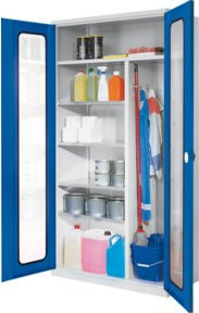 Kappes ErgoPlus Putzmittelschrank aus Stahlblech mit Sichtfenstertüren und 4 Fachböden, Farbe: Grau, H x B x T: 195 x 100 x 50 cm - Bild 1