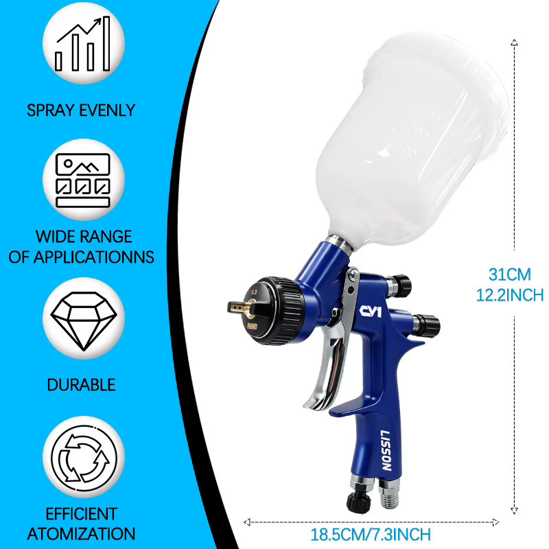 HVLP-Spritzpistole mit 1,3 mm Düse und 600 ml Behälter für Lackierungen in Industrie und Automobilbau - Bild 2