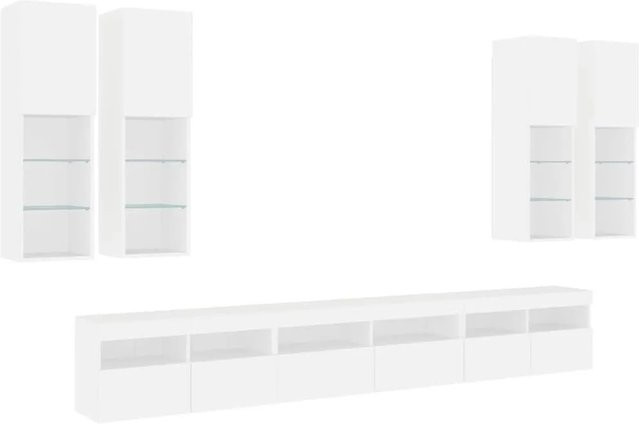 vidaXL 7-teilige moderne TV-Wohnwand mit LED-Beleuchtung in Weiß, wandmontiert - Bild 1