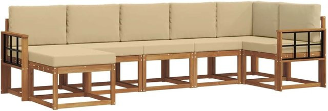 vidaXL Outdoor-Sofagarnitur 7-teilig aus massivem Akazienholz in Braun und Beige mit Kissen und L-Form - Bild 1