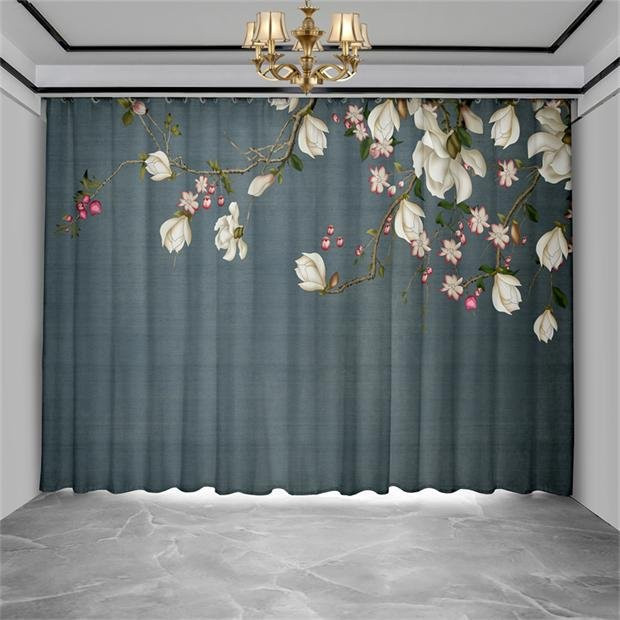 Yiran Furniture Vorhang mit traditionellem chinesischem Vogel-Blumen-Muster, halbtransparent, Polyester, B: 100 cm, H: 130 cm - Bild 1
