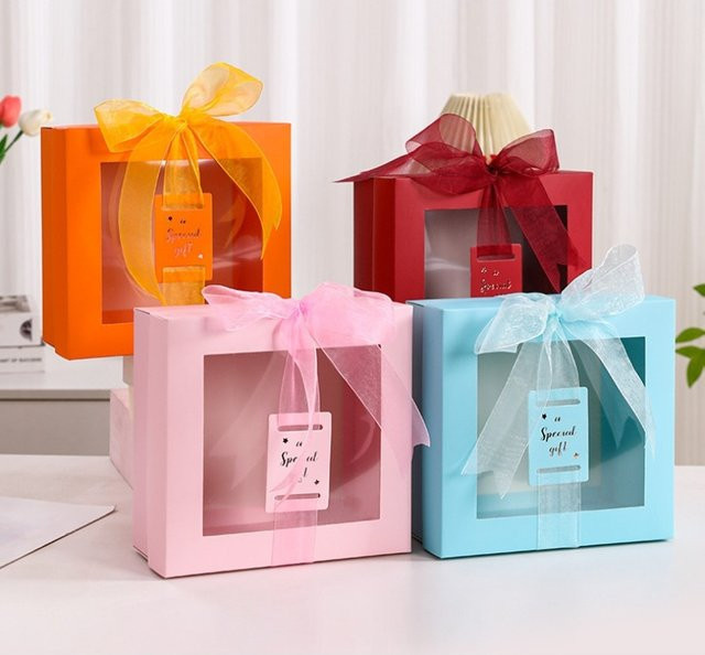 Luxus Geschenkbox mit Fenster in Blau aus festem Karton für Brautjungfern, Geburtstage oder Valentinstag - Bild 1
